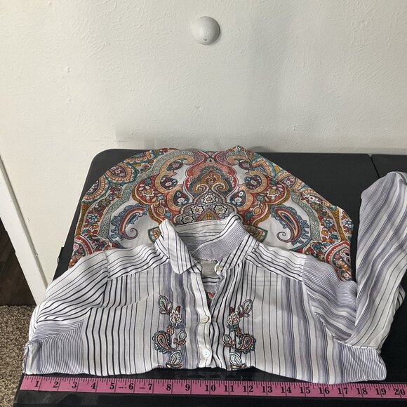 Chico's Top Womens‎ Sz S (0) Button Up Floral Embroidery Striped Paisley Boho - Picture 13 of 15